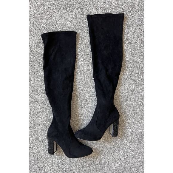 Badgley Mischka Shoes - Jewel Badgley Mischka Black Stretch Over-the-Knee Block Heel Boots 8 Holiday